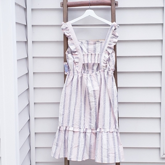 Madison Grey Striped Ruffle Dress cotton summer Sunday size XL boho - Picture 2 of 15